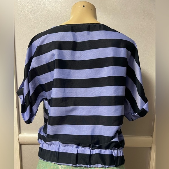 New York & Company Black and Lavender Striped Blouse - Picture 2 of 5